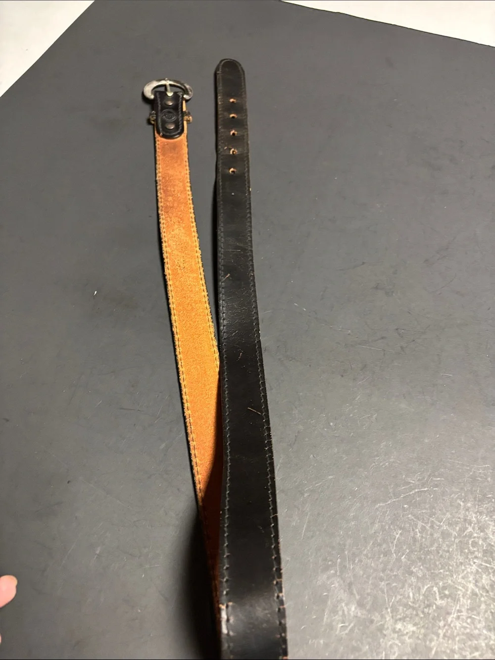 Vintage Men's Black Leather Casual Belt with Rounded Metal Buckle